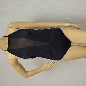 Ted Baker sz 4 black halter top with mesh plunge front